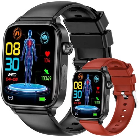 Smartwatch Męski Rubicon RNCF33 BLACK + Pasek Bordowy