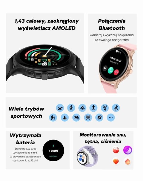Smartwatch Damski GRAVITY GT12-3 Różowy Pasek Silikonowy + Bransoleta Różowe Złoto
