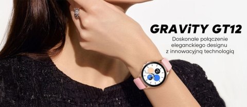 Smartwatch Damski GRAVITY GT12-5 Szary Pasek Silikonowy + Bransoleta Różowe Złoto