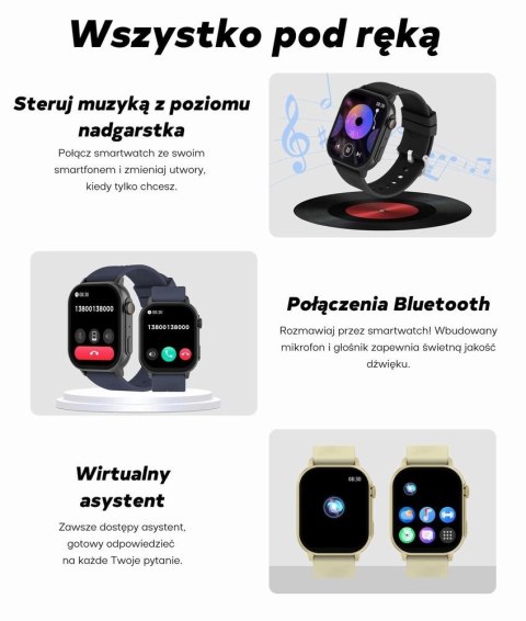Smartwatch Damski GRAVITY GT15-12 Granatowy Pasek Silikonowy + Czarna Bransoleta