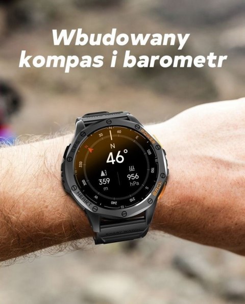 Smartwatch Męski GRAVITY GPS GT24-3 Czarny Pasek Silikonowy + Pomarańczowy Pasek Silikonowy