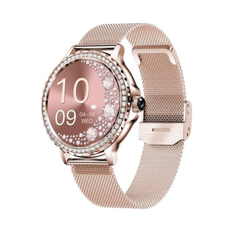 Smartwatch Damski VELTORI VT320-1 Złota Bransoleta + Różowy Pasek Silikonowy