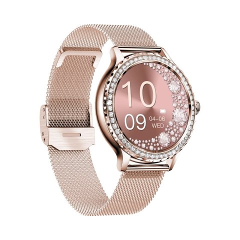 Smartwatch Damski VELTORI VT320-1 Złota Bransoleta + Różowy Pasek Silikonowy